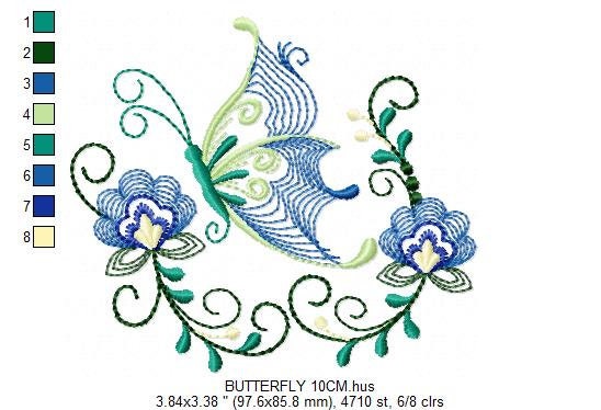 Butterfly embroidery design - Delicate Flowers embroidery designs machine embroidery pattern - baby girl embroidery file - instant download Marcia Embroidery