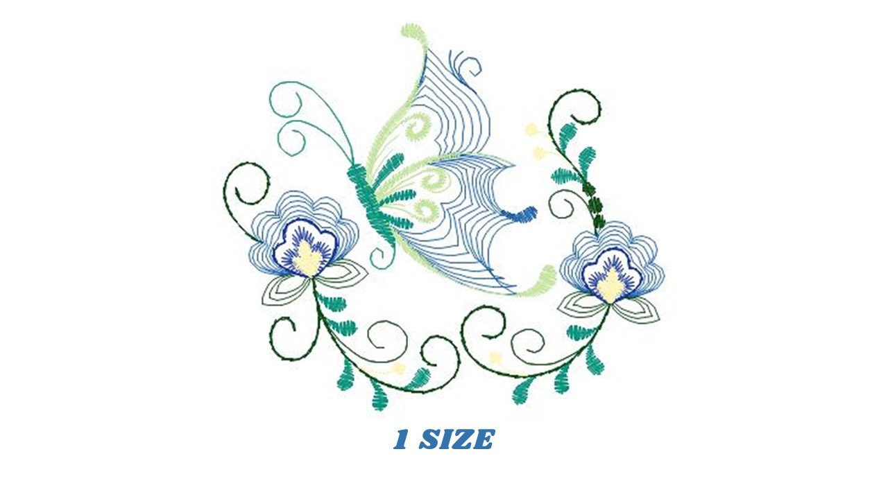 Butterfly embroidery design - Delicate Flowers embroidery designs machine embroidery pattern - baby girl embroidery file - instant download Marcia Embroidery