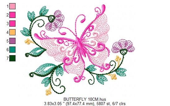 Butterfly embroidery design - Delicate Flowers embroidery designs machine embroidery pattern - baby girl embroidery file - instant download Marcia Embroidery