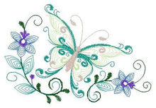 Load image into Gallery viewer, Butterfly embroidery design - Delicate Flowers embroidery designs machine embroidery pattern - baby girl embroidery file - instant download
