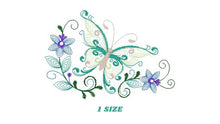 Charger l&#39;image dans la galerie, Butterfly embroidery design - Delicate Flowers embroidery designs machine embroidery pattern - baby girl embroidery file - instant download
