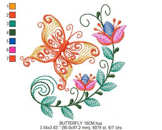 Butterfly embroidery design - Delicate Flowers embroidery designs machine embroidery pattern - baby girl embroidery file - instant download Marcia Embroidery