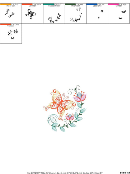 Butterfly embroidery design - Delicate Flowers embroidery designs machine embroidery pattern - baby girl embroidery file - instant download Marcia Embroidery