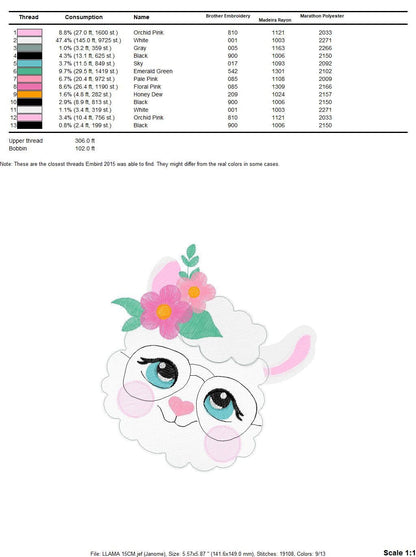 Llama embroidery design - Animal face embroidery designs machine embroidery pattern - Baby girl embroidery file - instant digital download Marcia Embroidery