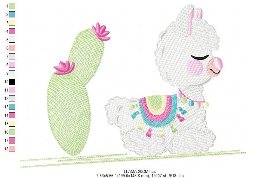 Llama embroidery design - Animals embroidery designs machine embroidery pattern - Baby girl embroidery file - Mexican llama with cactus pes
