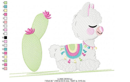 Llama embroidery design - Animals embroidery designs machine embroidery pattern - Baby girl embroidery file - Mexican llama with cactus pes