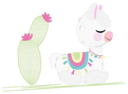 Llama embroidery design - Animals embroidery designs machine embroidery pattern - Baby girl embroidery file - Mexican llama with cactus pes