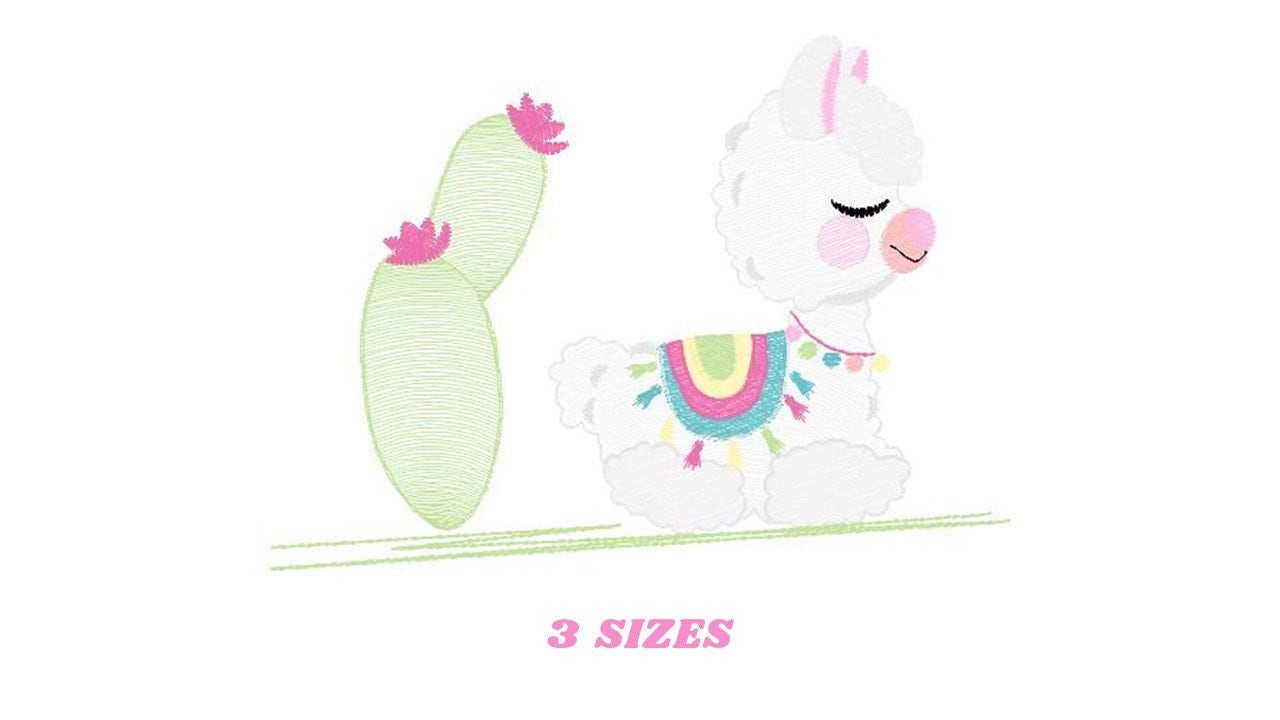 Llama embroidery design - Animals embroidery designs machine embroidery pattern - Baby girl embroidery file - Mexican llama with cactus pes