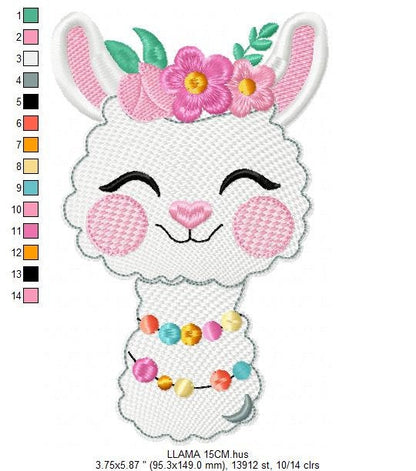 Llama embroidery design - Alpaca Animal with flowers machine embroidery pattern - Baby girl file - Mexican llama - Instant download pes jef