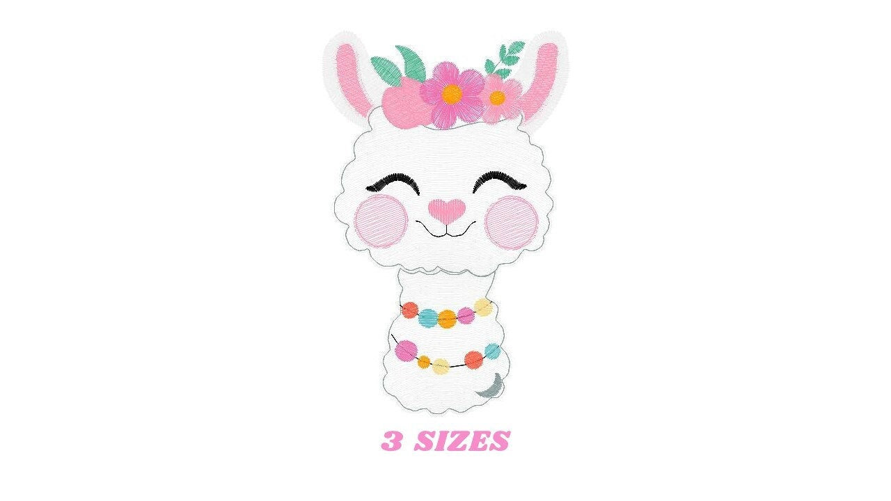 Llama embroidery design - Alpaca Animal with flowers machine embroidery pattern - Baby girl file - Mexican llama - Instant download pes jef