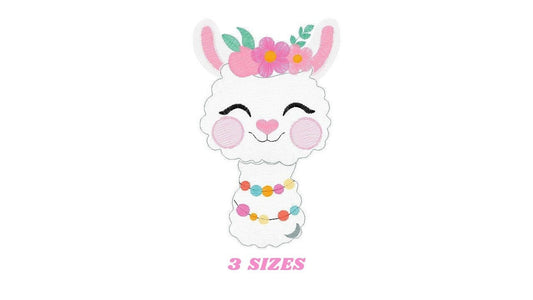 Llama embroidery design - Alpaca Animal with flowers machine embroidery pattern - Baby girl file - Mexican llama - Instant download pes jef