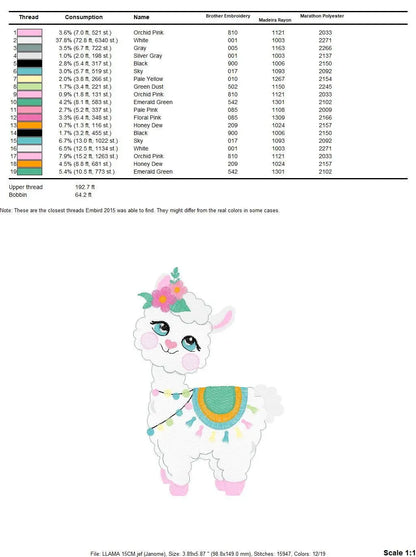Llama embroidery design - Animals embroidery designs machine embroidery pattern - Embroidery file for girls - instant digital download pes Marcia Embroidery