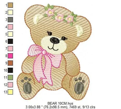 Bear embroidery designs - Teddy embroidery design machine embroidery pattern - Mama bear with flowers embroidery - Instant digital download Marcia Embroidery