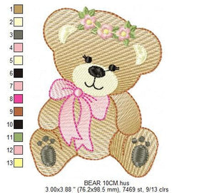 Bear embroidery designs - Teddy embroidery design machine embroidery pattern - Mama bear with flowers embroidery - Instant digital download