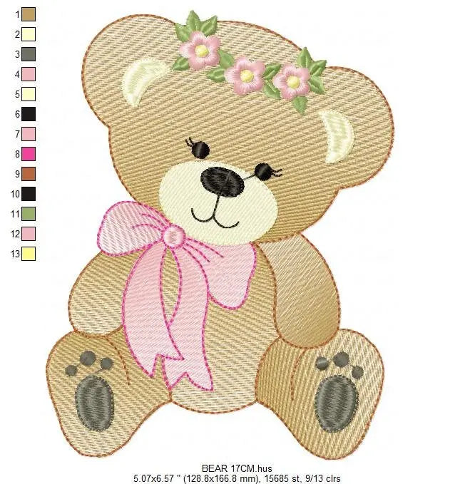 Bear embroidery designs - Teddy embroidery design machine embroidery pattern - Mama bear with flowers embroidery - Instant digital download Marcia Embroidery