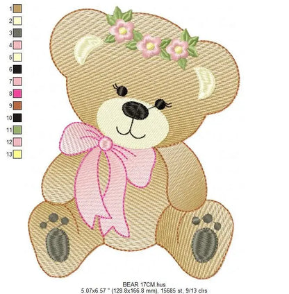 Bear embroidery designs - Teddy embroidery design machine embroidery pattern - Mama bear with flowers embroidery - Instant digital download Marcia Embroidery