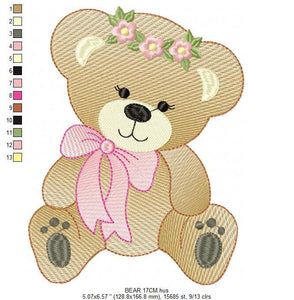 Bear embroidery designs - Teddy embroidery design machine embroidery pattern - Mama bear with flowers embroidery - Instant digital download