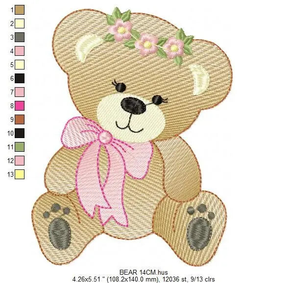 Bear embroidery designs - Teddy embroidery design machine embroidery pattern - Mama bear with flowers embroidery - Instant digital download Marcia Embroidery