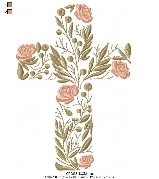 Cross embroidery designs - Religious embroidery design machine embroidery pattern - Catholic embroidery file - Cross with flowers Eucharist