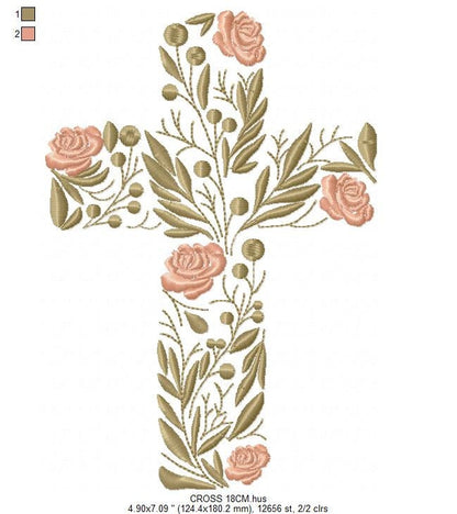 Cross embroidery designs - Religious embroidery design machine embroidery pattern - Catholic embroidery file - Cross with flowers Eucharist