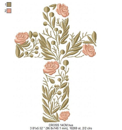 Cross embroidery designs - Religious embroidery design machine embroidery pattern - Catholic embroidery file - Cross with flowers Eucharist