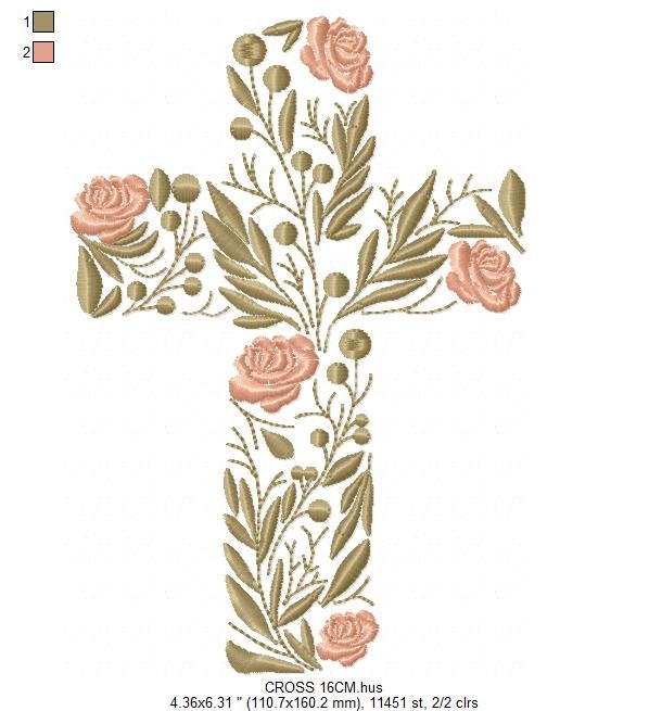 Cross embroidery designs - Religious embroidery design machine embroidery pattern - Catholic embroidery file - Cross with flowers Eucharist