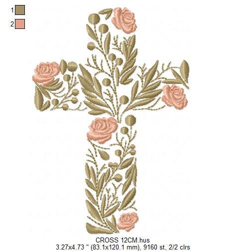 Cross embroidery designs - Religious embroidery design machine embroidery pattern - Catholic embroidery file - Cross with flowers Eucharist