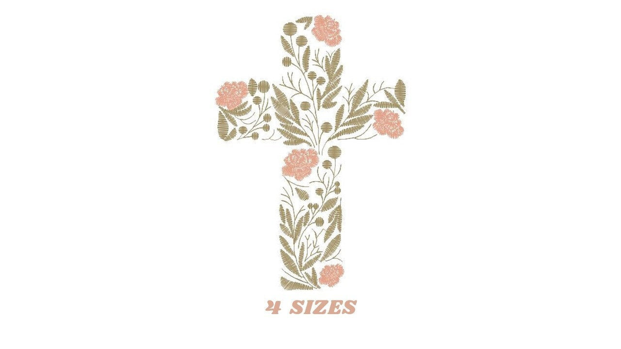 Cross embroidery designs - Religious embroidery design machine embroidery pattern - Catholic embroidery file - Cross with flowers Eucharist
