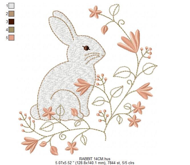 Delicate Bunny embroidery design - Rabbit with arabesque flower machine embroidery pattern - Rabbit embroidery file - Instant download pes - Marcia Embroidery