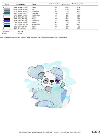 Panda in a plane embroidery design - Animal with heart balloon machine embroidery pattern - Baby boy file - Instant digital download pes jef