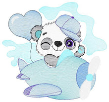 Cargar imagen en el visor de la galería, Panda in a plane embroidery design - Animal embroidery designs machine embroidery pattern - Baby boy embroidery file - Panda embroidery kid
