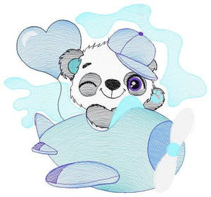 Panda in a plane embroidery design - Animal embroidery designs machine embroidery pattern - Baby boy embroidery file - Panda embroidery kid