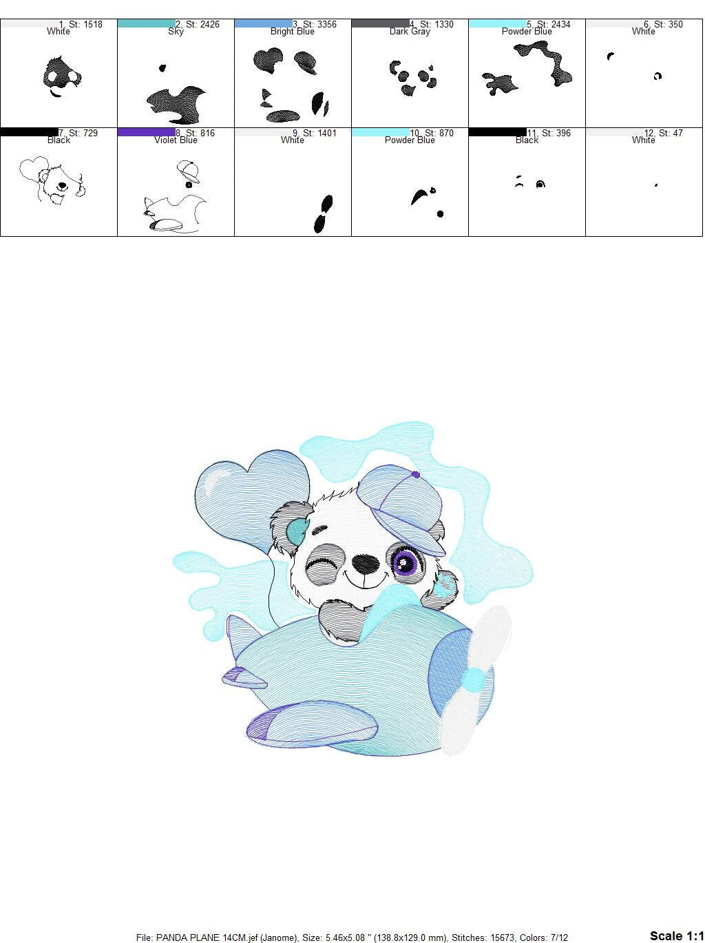 Panda in a plane embroidery design - Animal with heart balloon machine embroidery pattern - Baby boy file - Instant digital download pes jef