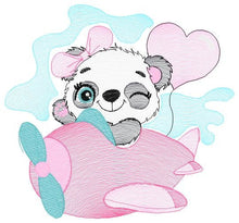 Cargar imagen en el visor de la galería, Panda in a plane embroidery design - Animal embroidery designs machine embroidery pattern - Baby girl embroidery file - Panda embroidery kid
