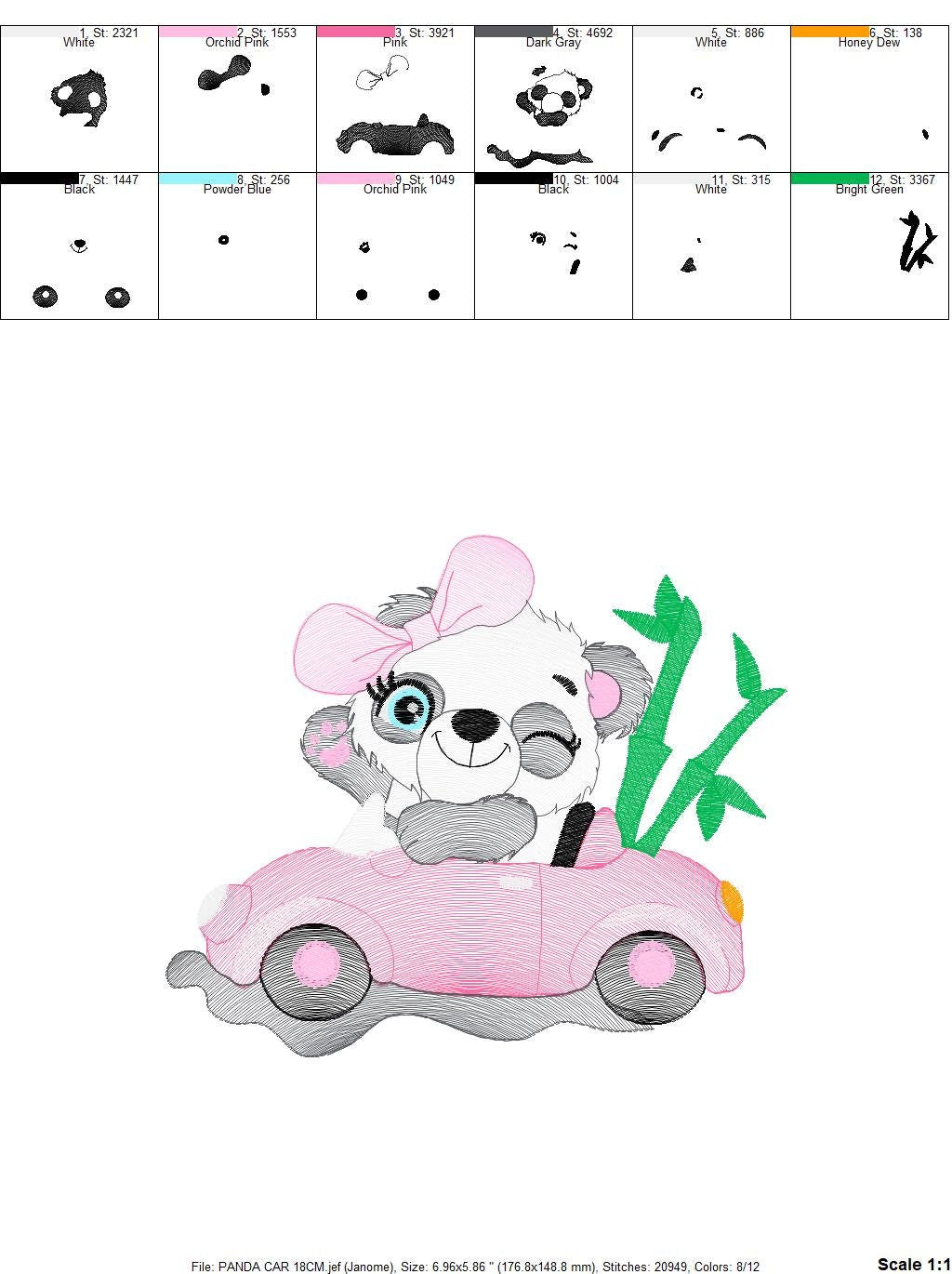 Panda in a car embroidery design - Animal embroidery designs machine embroidery pattern - Baby girl embroidery file - Panda embroidery kid Marcia Embroidery