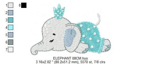 Sleeping Elephant with pajamas embroidery designs - Safari Animal with crown machine embroidery pattern - Baby boy file - Instant download Marcia Embroidery