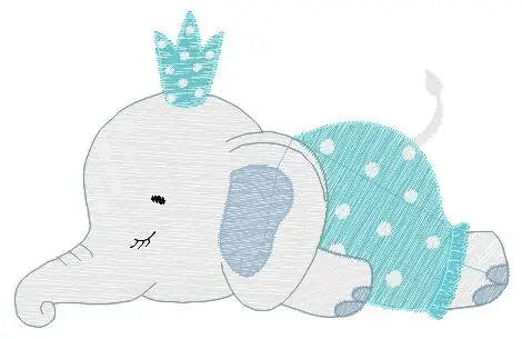 Sleeping Elephant with pajamas embroidery designs - Safari Animal with crown machine embroidery pattern - Baby boy file - Instant download Marcia Embroidery