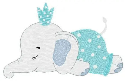 Sleeping Elephant with pajamas embroidery designs - Safari Animal with crown machine embroidery pattern - Baby boy file - Instant download Marcia Embroidery