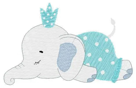Sleeping Elephant with pajamas embroidery designs - Safari Animal with crown machine embroidery pattern - Baby boy file - Instant download Marcia Embroidery