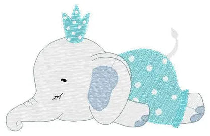Sleeping Elephant with pajamas embroidery designs - Safari Animal with crown machine embroidery pattern - Baby boy file - Instant download Marcia Embroidery