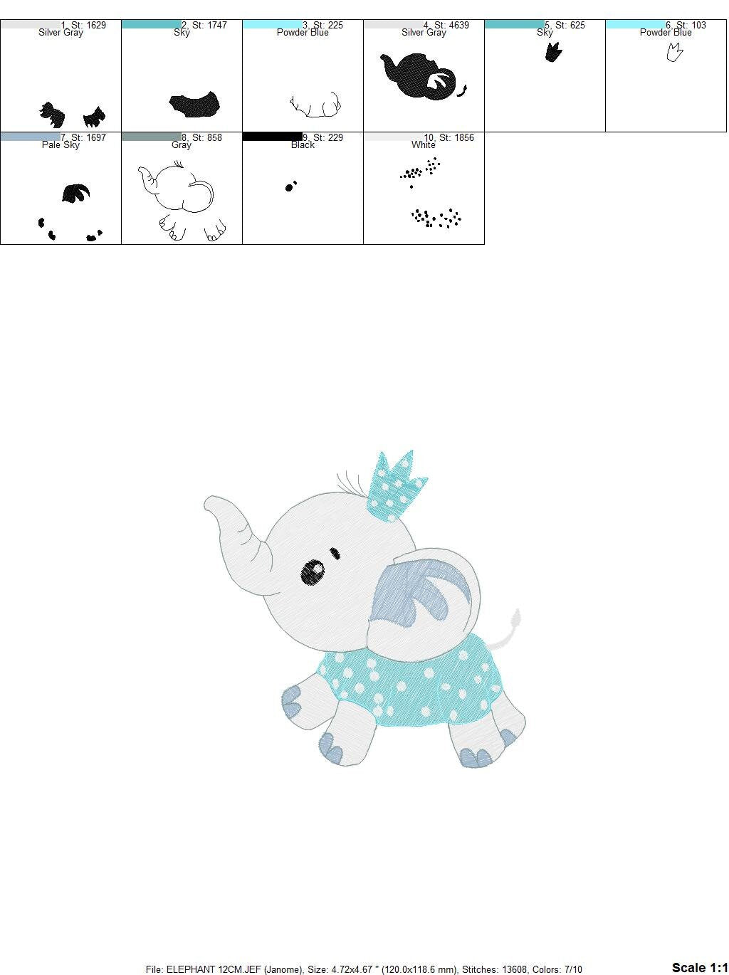 Elephant with crown embroidery designs - Animal embroidery design machine embroidery pattern - Baby boy embroidery file - Baby elephant pes