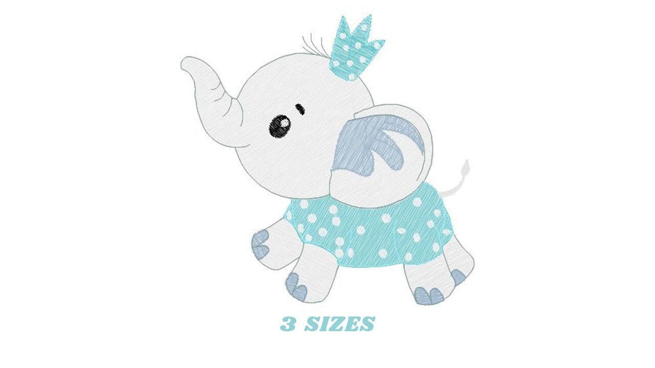 Elephant with crown embroidery designs - Animal embroidery design machine embroidery pattern - Baby boy embroidery file - Baby elephant pes