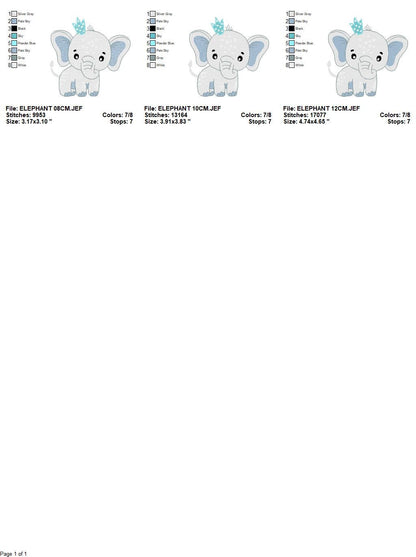 Elephant with a crown embroidery designs - Animal embroidery design machine embroidery pattern - Baby girl embroidery file - Baby elephant