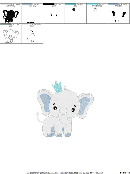 Elephant with a crown embroidery designs - Animal embroidery design machine embroidery pattern - Baby girl embroidery file - Baby elephant