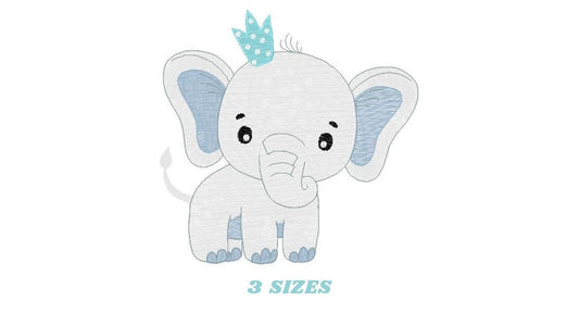 Elephant with a crown embroidery designs - Animal embroidery design machine embroidery pattern - Baby girl embroidery file - Baby elephant