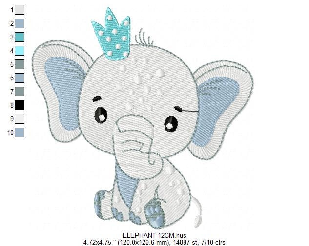 Elephant embroidery designs - Safari wild Animal machine embroidery pattern - Baby boy file - Elephant with crown - Instant download pes jef