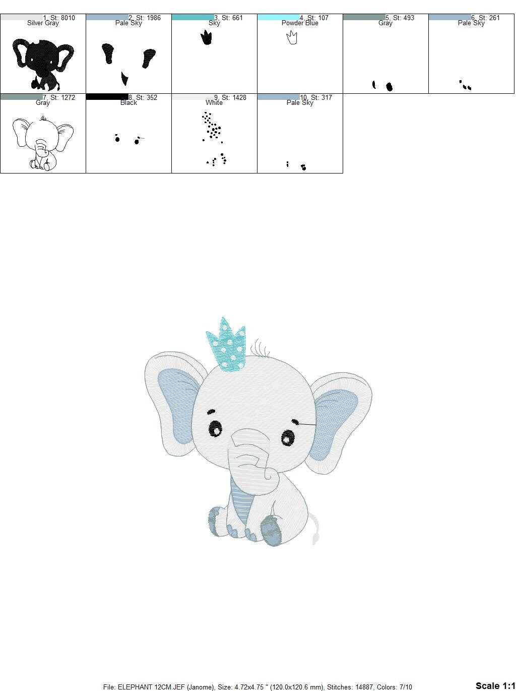 Elephant embroidery designs - Safari wild Animal machine embroidery pattern - Baby boy file - Elephant with crown - Instant download pes jef