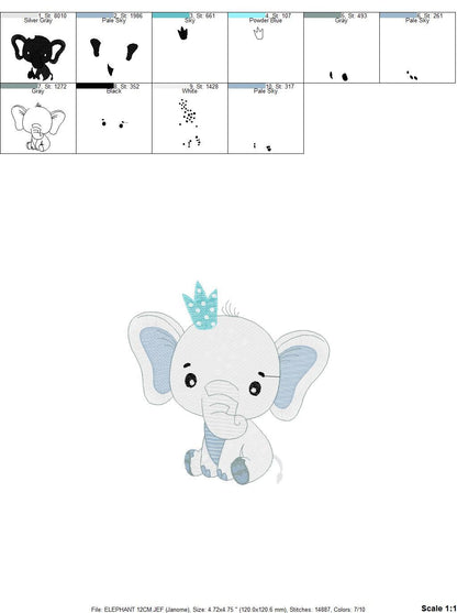 Elephant embroidery designs - Safari wild Animal machine embroidery pattern - Baby boy file - Elephant with crown - Instant download pes jef