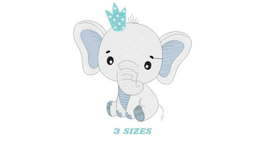 Elephant embroidery designs - Safari wild Animal machine embroidery pattern - Baby boy file - Elephant with crown - Instant download pes jef