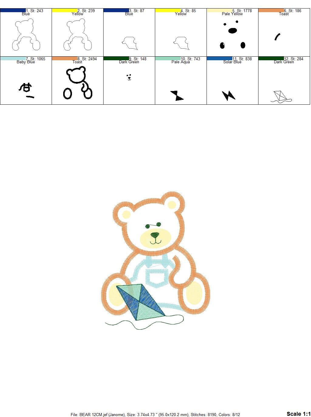 Kite embroidery designs - Boy embroidery design machine embroidery pattern - Bear embroidery file Bear design sky embroidery kid embroidery Marcia Embroidery